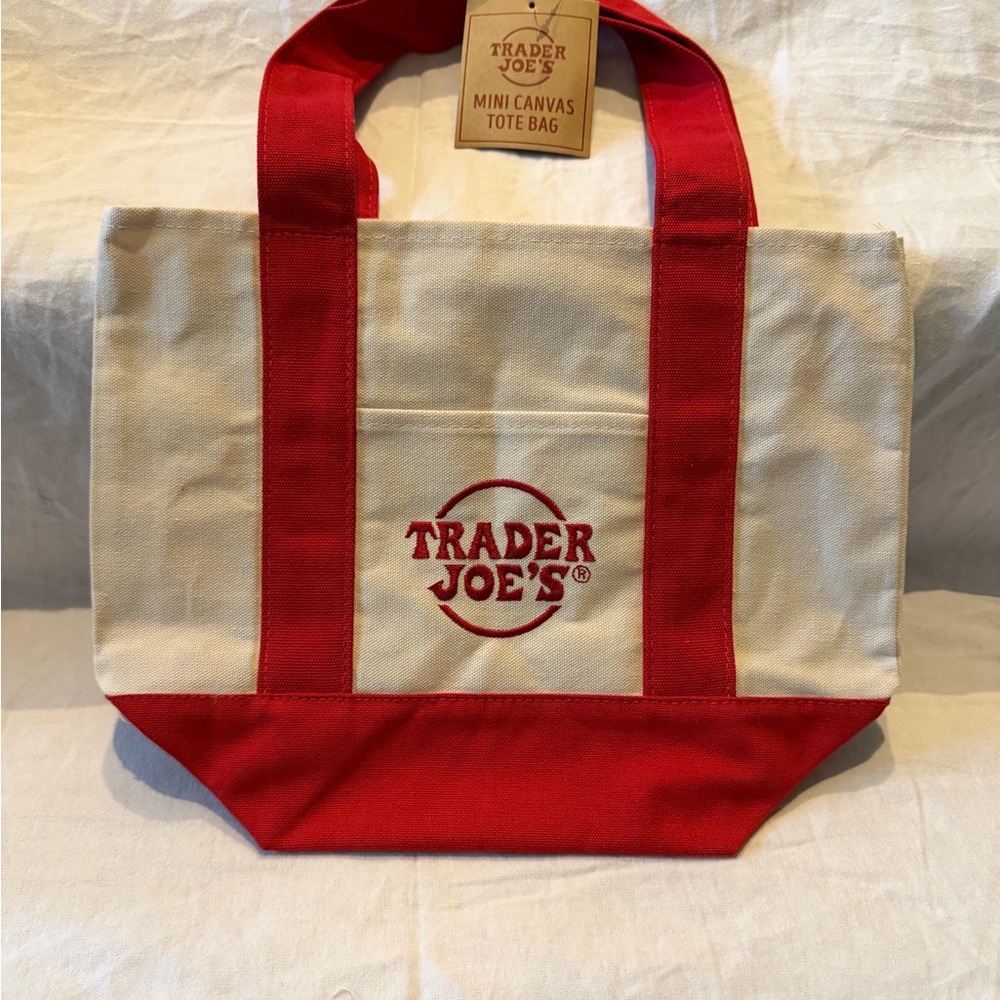 Trader Joe's 2025 Red and Cream Mini Canvas Tote
